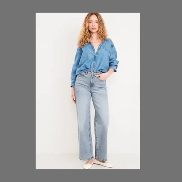 Old Navy Womens Wide Leg Jeans Extra High Rise Light Wash - Picture 1 of 7